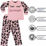 Kids Girls Goodnight Pyjamas Children Baby Pink PJs 2 Piece Leopard Loungewear - A2Z 4 Kids