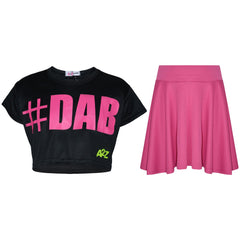 Kids Girls Crop Top #DAB Trendy Stylish Floss Fashion T Shirt & Skirt Set 5-13Yr