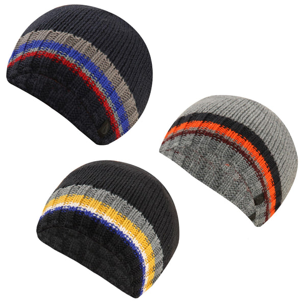 A2Z Mens Hat Stripe Beanie Hat Fleece Lined Soft Feel Winter Warm Cozy Caps Hats