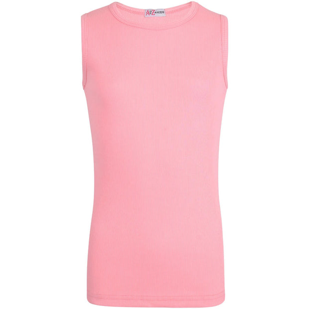 A2Z 4 Kids Kids Girls Ribbed Vest Top Designer's 100% Cotton Baby Pink Fashion Tank Tops T Shirts New Age 2 3 4 5 6 7 8 9 10 11 12 13 Years - A2Z 4 Kids