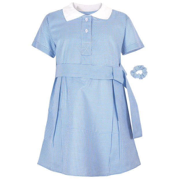 Kids Girls Gingham School Dress Check Belted Dresses With Matching Scrunchies - A2Z 4 Kids