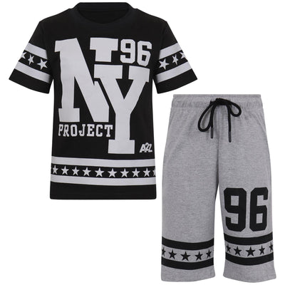 A2Z 4 Kids® Kids Boys Girls T Shirt Short Set Designer's Black 100% Cotton NY New York Print T-Shirt Top & Shorts Set Age 5 6 7 8 9 10 11 12 13 Years