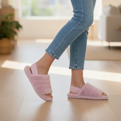 A2Z Women Sliders Fluffy Faux Fur Peep Toe Warm Winter Soft Cosy Ladies Slippers