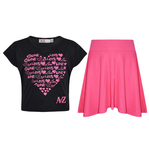 A2Z 4 Kids Girls Love T Shirt Skirt Set Soft Comfortable Set Age 5-13 Years