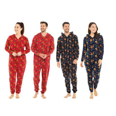 A2Z Men Womens Xmas Micro Fleece Hooded Soft Warm All in One Festive Pyjamas