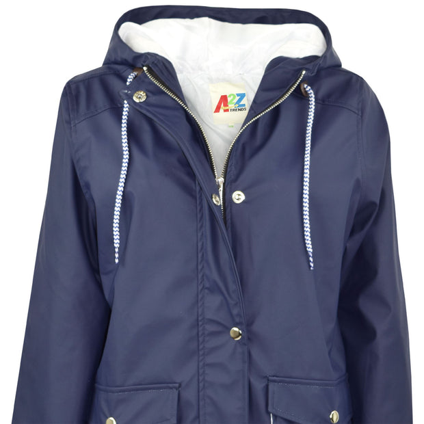 A2Z 4 Kids PU Raincoat Navy Jackets Windbreaker Waterproof Parka Shower Resistant Hooded Raincoat Girls Boys Age 5-13 Years