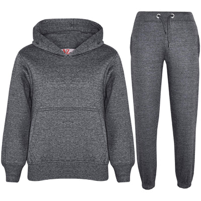 A2Z 4 Kids Girls Boys Unisex Plain Charcoal Tracksuit Hooded Sweat Hoodie & Bottom Jog Suit Joggers Age 5 6 7 8 9 10 11 12 13 Years