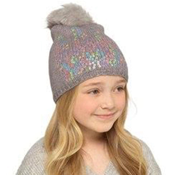 A2Z 4 Kids Girls Hats Sequin Bobble Knit Faux Fur Soft Fleece Winter Warm Caps
