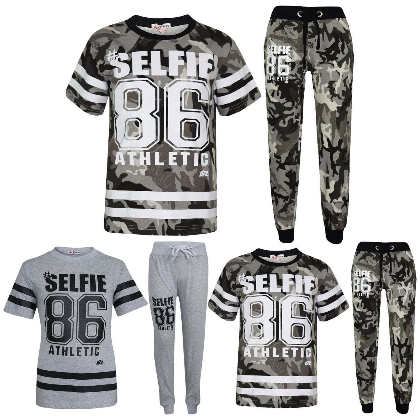 Boys Top Kids Designer's #Selfie 86 Camouflage T Shirt & Trouser Set 7-13 Years