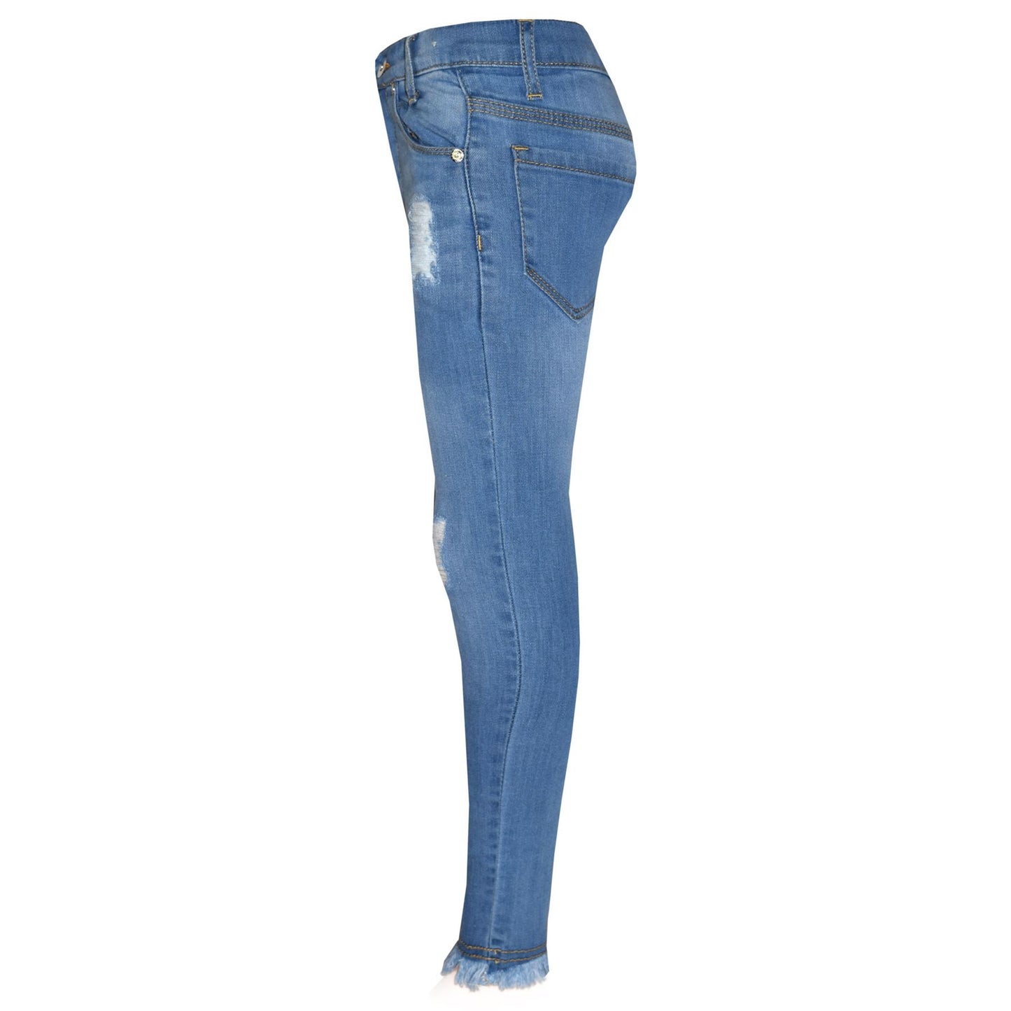 Girls Skinny Jeans Kids Stretchy Denim Ripped Rough Pants Trousers Jeggings 5-13