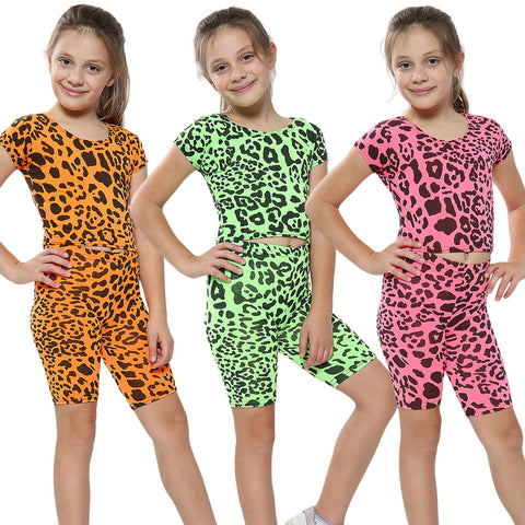 Kids Girls Crop Top Cycling Shorts Crop Short Sets New Age 5-13 Years