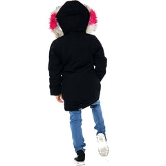 Kids Faux Fur Lined Parka Coat Rainbow Fur Hooded Jacket Girls Boys Age 2-13 Yrs