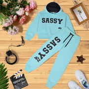 A2Z 4 Kids Girls Tracksuit Sassy Print Fleece Aqua Hooded Crop Top Bottom Jogging Suit Joggers Gift For Girls Age 5-6, 7-8, 9-10, 11-12 & 13 Years