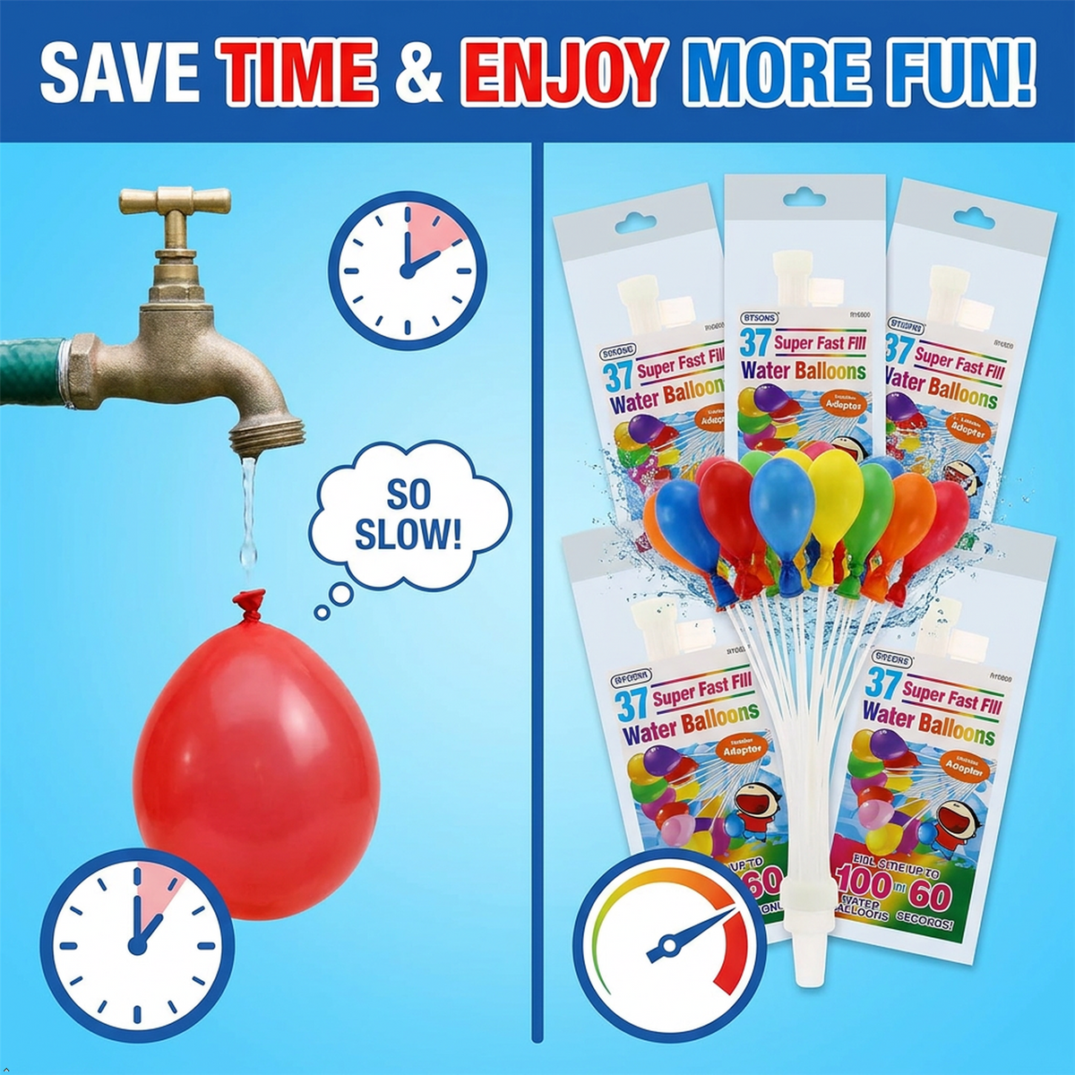A2Z Super Fast Fill Water Balloons with Tap Adaptor 37, 111 and 555 PCS