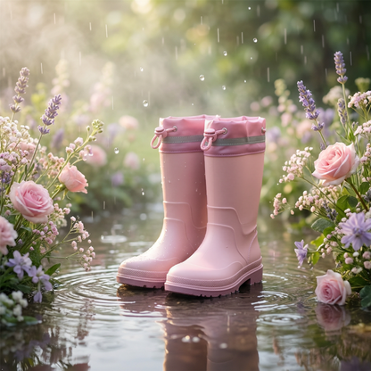 Kids Waterproof Wellington  PVC Rain Wellies Adjustable Warm Lined Non Slip Sole