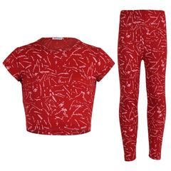 Girls Top Kids Splash Print Stylish Crop Top & Fashion Legging Set Age 7-13 Year