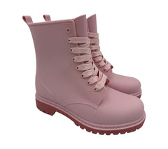 A2Z Womens Wellington Boots Lace Up Pink Waterproof PVC Rain Shoes Ankle Wellies
