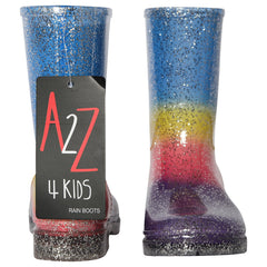A2Z 4 Kids Girls Rainbow Rain Boots Glitter Multicolour PVC Wellington Wellies