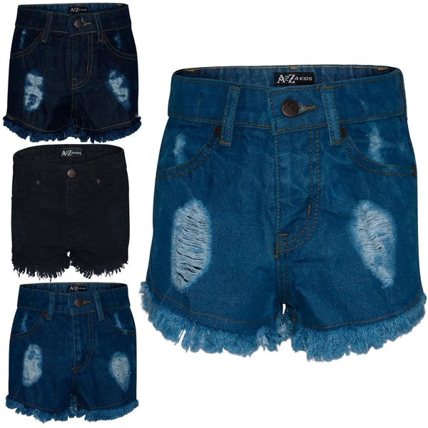 A2Z 4 Kids Girls Shorts Skinny Ripped Jeans Denim Stretch Short Casual�Half�Pant