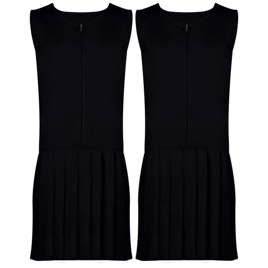 Kids 2 Pack Girls School Uniform Pinafore Dress Zip Up Pleated School Dress 3-14