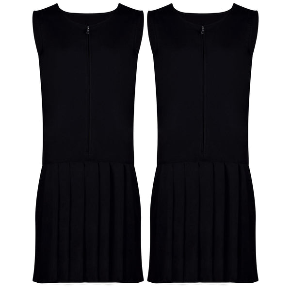 Kids 2 Pack Girls School Uniform Pinafore Dress Zip Up Pleated School Dress 3-14