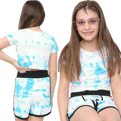 Kids Tie Dye Crop Top & Shorts Set Active Wear Summer Girls Boys Age 5-13 years