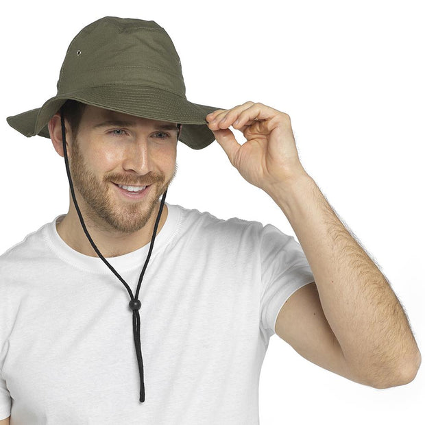 Mens Sun Hats Safari Protection Hat Cotton Breathable With Adjustable Chin Strap