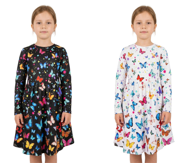 Kids Girls Butterfly Skater Dress Flared Comfortable Outfit Party Wear Dress