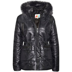 Kids Girls Jackets Puffer Hooded Detachable Faux Fur Wet Look Padded Long Coats