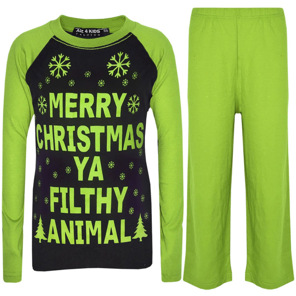 Kids Girls PJS Merry Christmas Ya Filthy Animal Print Trendy PJS Age 2-13 Years