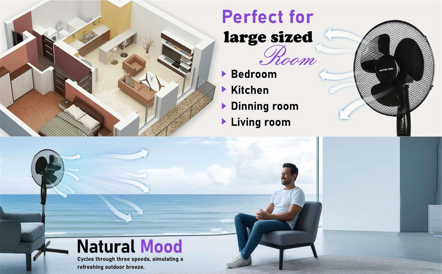 A2Z Pedestal Fan 16 Inch 3-Speed Setting Remote Control Electric Standing Fan