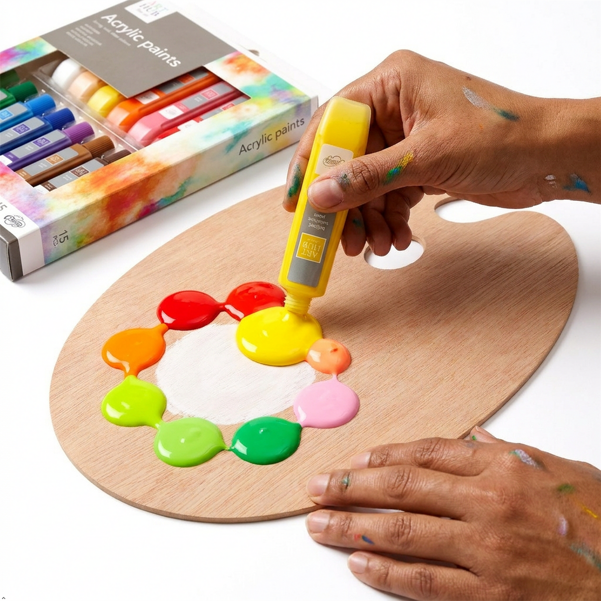A2Z 15 Pack Acrylic Paint Set 10ml Assorted Colours Art Craft Canvas Wood Paints