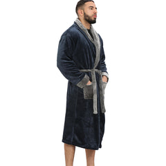Adults Fleece Bathrobe Navy Dressing Gown Soft Changing Robe Ladies Gents Gift