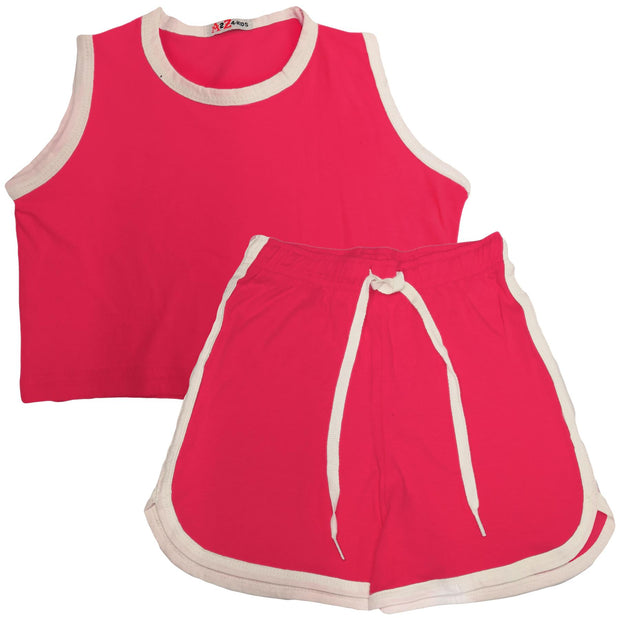 A2Z 4 Kids Girls Shorts Set 100% Cotton Contrast Taped Trendy Fashion Summer Pink T Shirt Top and Hot Short Pants Outfit Set New Age 5 6 7 8 9 10 11 12 13 Years