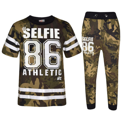 Boys Top Kids Designer's #Selfie 86 Camouflage T Shirt & Trouser Set 7-13 Years