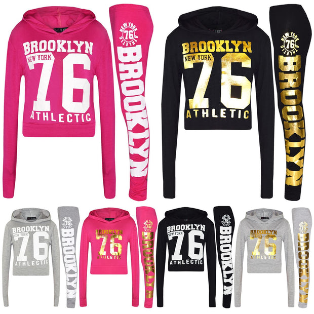 Girls Tops Kids Brooklyn 76 Hooded Crop Top & Legging Lounge Wear Set 7-13 Years