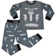 Kids Girls Boys Live to Ride Childrens Pyjamas 2 Piece Cotton PJs Set Nightwear