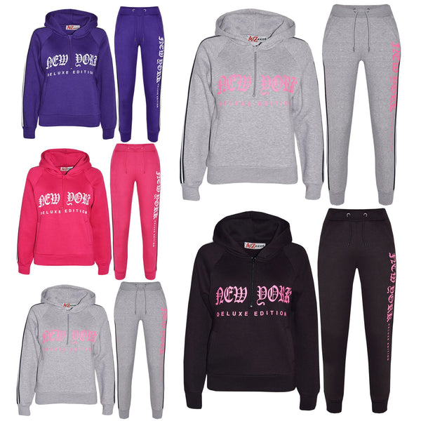 Kids Boys Girls Tracksuit New York Fleece Hoodie Top Bottom Jogging Suit 7-13 Yr