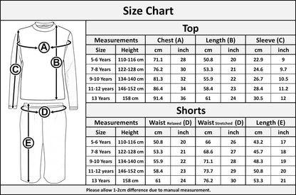 Kids Boys Long Sleeve Pyjamas Contrast T-Shirt Shorts loungewear Age 5-13 Years
