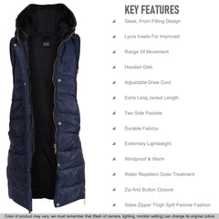 Kids Girls Oversized Gilet Long Line Hooded Quilted Jacket Long Sleeveless Coat