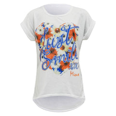 Girls Top Kids Just Smile XX Print Trendy Top & Peach Floral Legging Set 7-13 Yr