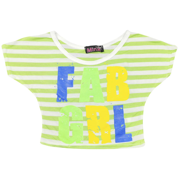Kids Girls Crop Top FAB GRL Print Trendy Fashion Stylish Belly Shirt Tops & Tees