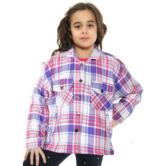 Kids Girls Checks Print Jackets Longline Fleece Collared Fashion Coat 5-13 Years