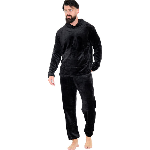 Mens Pyjamas Soft Warm Fleece Adults Hooded Pyjamas 2 Piece Gift Set For Mens