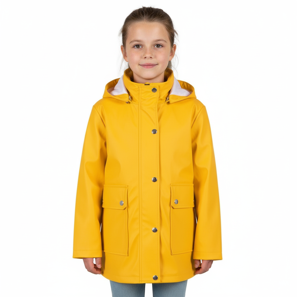 PU Raincoat Jacket Windbreaker Waterproof Parka Hooded For Girls Boys Age 5-13 Years
