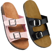 A2Z Womens Open Toe Footbed Sandals Slip On Double Strap Buckle Cork Slide Mule