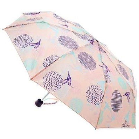 Ladies Supermini Umbrella Pastel Birds AOP Weather Resist Folding Compact Brolly
