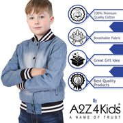 A2Z 4 Kids Boys Girls Ribbed Collar & Cuffs Denim Jacket 100% Cotton Kids Outerwear with Ribbed Hem Snap Button Closure Timeless Fashion for Everyday Adventures