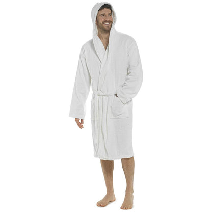 Mens Hooded Towelling Robe Soft Cotton Absorbent Bathrobe with Belt Deep Pockets