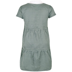 Kids Girls Gingham School Dress Check Button Up Tiered Dresses With Scrunchies